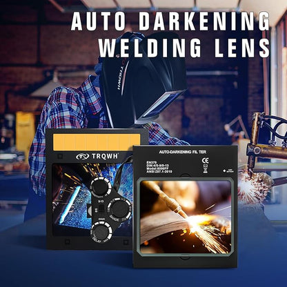 TRQWH Auto Darkening Welding Lens - Welding Helmet Lens True Color Technology with 4 Arc Sensor Ajustable Shade Range 4/5-13 Automatic LCD Lens Dimming Shade Filter 4.49x5.24in Auto Welding Lens