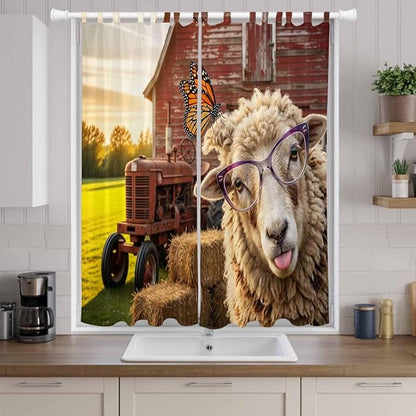 Farm Sheep Living Room Curtains 84 Inch Length, Window Curtains Tab Top, Farmhouse Barn Funny Animals Butterfly Light Filtering Window Treatments Drapes 52"x84" 2 Panel