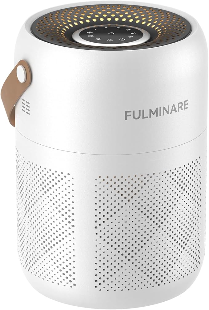 FULMINARE Air Purifiers for Home Bedroom H13 True HEPA Air Purifier, 3 Speeds, Timer, Quiet Air Cleaner With Night Light, Portable Small Desk Air Purifier for Smoke, Kitchen, Office, White