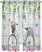 Spring Kitchen Curtains, Bicycles Botanical Leaves Rose Colorful Stripes Light Filtering Window Curtain Panels, 2Pcs Rod Pocket Window Treatments Set for Living Room Bathroom Bedroom 52x72 Inches