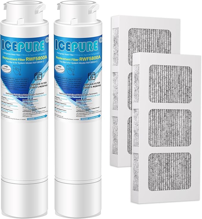 ICEPURE RWF5800A Refrigerator Water Filter and Air Filter Replacement for Frigidaire EPTWFU01, EWF02, Pure Source Ultra II, PureSource Ultra 2, SCWFTCTO, GP006 EPTWFUO1 MR022 JO22 BO022 TH-01, 2 Combo