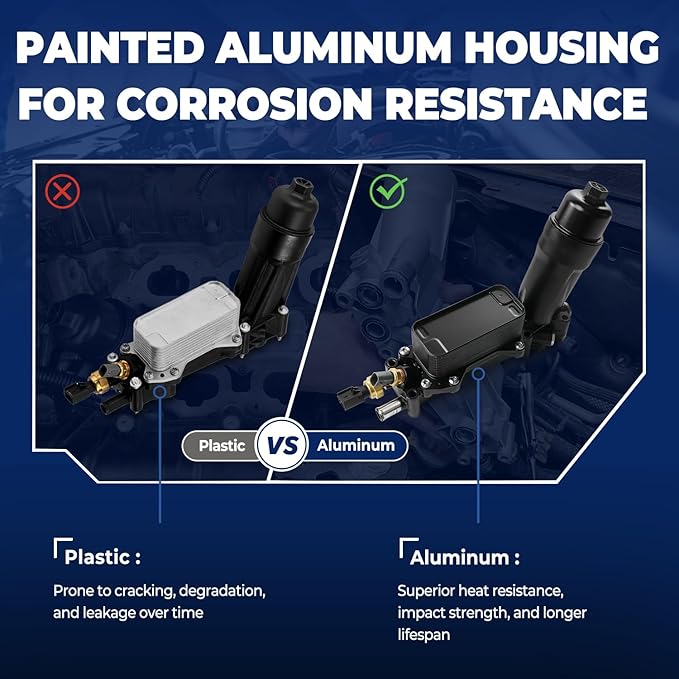 Upgrade Aluminum Engine Oil Cooler Oil Filter Housing for 2017-2018 Jeep Wrangler Grand Cherokee Dodge Challenger Charger Journey Caravan Durango Chrysler 300 200 Town Country Ram 3.6L 926-876 926-959
