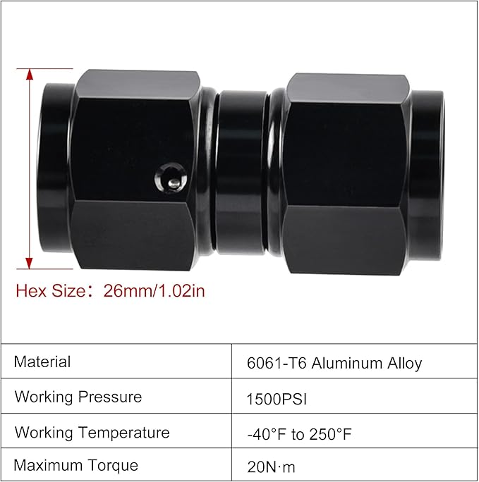 EVIL ENERGY 10AN Female to 10AN Female Straight Swivel Coupler Union Fitting Adapter Aluminum Black 2PCS