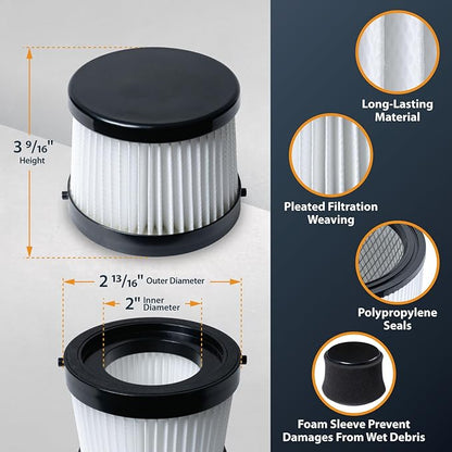 POWERTEC DCV5011H HEPA Filters for DeWalt DCV501HB 20V Cordless Handheld Vacuum 4 Pack w/ 8 Pack Foam Sleeve Filters, Cartridge Filter for DeWalt Vacuums (75123)