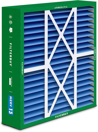 Filterbuy 20x22x5 Air Filter MERV 13 Optimal Smoke & Allergy Defense (2-Pack), Pleated HVAC AC Furnace Filters for Amana, Goodman, Nordyne, and Five Seasons (Actual Size: 19.50 x 21.94 x 5.25)