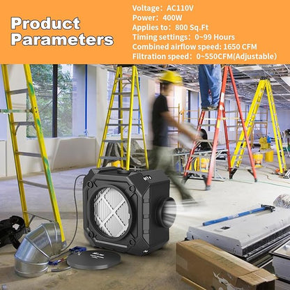M-T Air Scrubber with 3 Stage Filtration, Stackable Negative Air Machine Cleaner 550 CFM for Industrial and Commercial Water Damage Restoration Air Scrubber with MERV-10, HEPA, Activated Carbon Filter