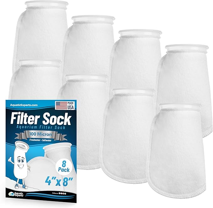 Aquatic Experts 4 inch Ring 100 Micron Felt Filter Sock - Filter Socks for Saltwater Aquarium, Sump Filter Sock, Freshwater Aquarium Socks, Reef Filter Sock (4"x8", 8 Pack)