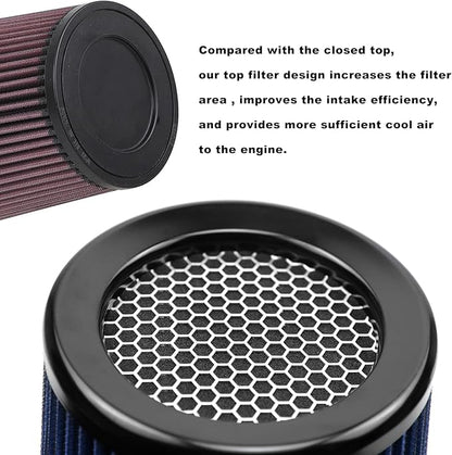 RYANSTAR RACING 76mm 3" High Flow Round Tapered Cone Cool Air Filter Cleaner with Top Filter Design Long 270mm tall Blue