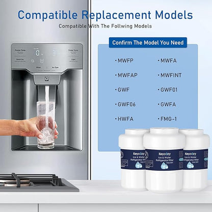 K003 Refrigerator Water Filter Replacement for GE MWF, martWater MWFP, MWFA, GWF, HDX FMG-1, WFC1201,WFC1201, RWF1060, 197D6321P006, PC75009,Kenmore 9991,GSE25GSHECSS, PSHS6PGZBESS (3)