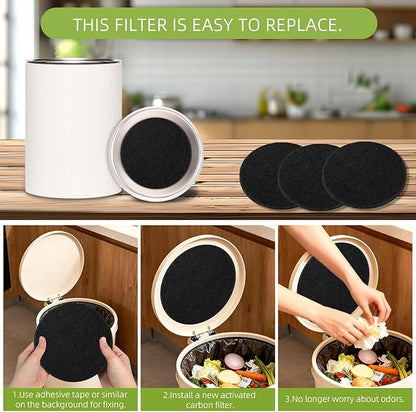 Compost Bin Charcoal Filters Replacement - 8 Pack 6.7 Inch Round Activated Charcoal Filters, Fits Most Countertop Compost Pail