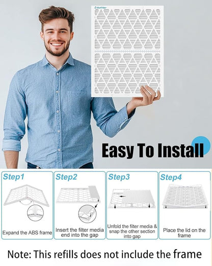 Reusable 12x12x1 Air Filter (MERV 8), 1 Foldable Frame + 6 Refills (Not Individual Filters), Greener HVAC AC Furnace Air Filters MPR 700&FPR 5(Actual Size:11.75"x11.75"x0.75")