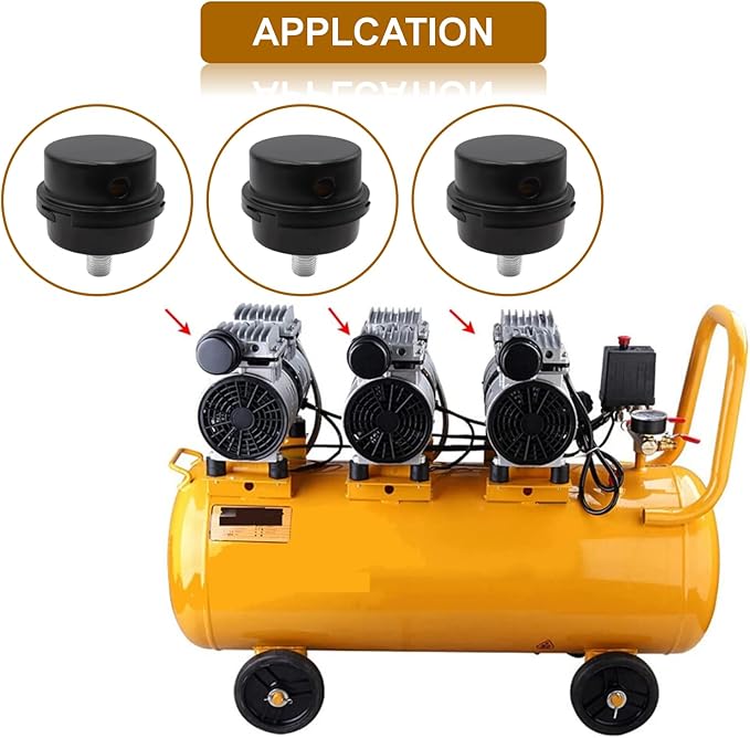 Pack of 2 Air Compressor Silencer with Replacement Elements, 1/4" Thread Air Compressor Intake Filter Silencer, 13mm Metal Air Compressor Filter Noise Muffler Replacement Parts