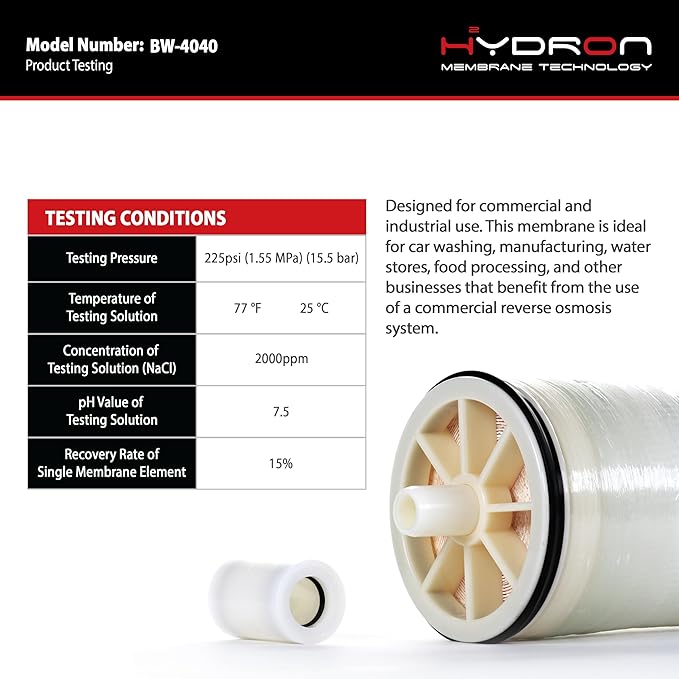Hydron BW-4040 Reverse Osmosis Membrane – 4" x 40", 2400 GPD | High Performance for Commercial, Industrial, Agricultural, Whole House | Compatible with AG4040FF, AG4040TF, TW30-4040, RE4040-BE