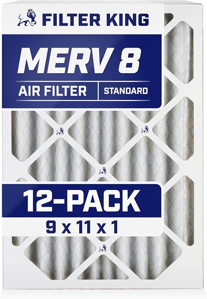 Filter King 9x11x1 Air Filter | 12-PACK | MERV 8 HVAC Pleated A/C Furnace Filters | MADE IN USA | Actual Size: 9 x 11 x .75"