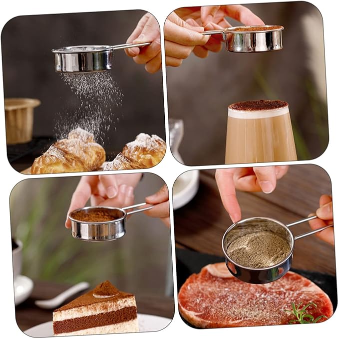 Luxshiny 2pcs Stainless Steel Flour Sieve with Hanging Ear Portable Rust Handheld Strainer for Baking Powdered Sugar Cocoa Almond Powder Kitchen Utensil for Home and Restaurant Use