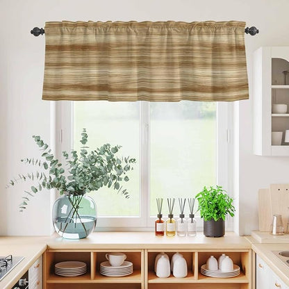 Kitchen Curtains Tiers and Valance Set of 3, Light Brown Wood Grain Light Filtering Window Curtain Set, Western Farmhouse Barn Door Rod Pocket Curtain Drapes for Cafe, Living Room, 36 Inches Tiers