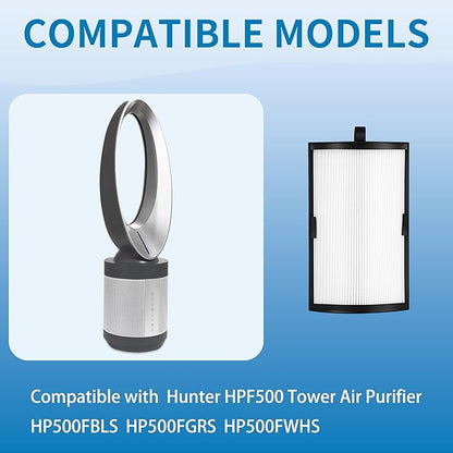 H-HF500-VP Replacement Filter, Compatible with Hunter HPF500 HPF520 Tower Air Purifier HP500FBLS HP500FGRS HP500FWHS, Part Number H-HF500-VP/H-PF500, 2 Pack