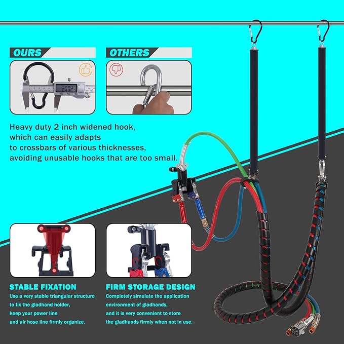 CheeMuii 12 FT Semi Truck Air Line Kit With Gladhand Holder and Springs - Red & Blue Brake Hoses and 7 Way Trailer Cord 3-in-1 for Tractor