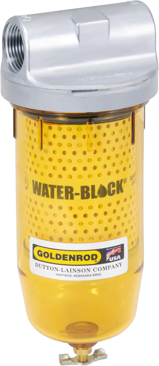 Dutton-Lainson Company - GOLDENROD 496 Water Block Filter - See-Through Alcohol-Resistant Polymer Bowl Fuel Tank Filter with Durable Zinc Die-Cast 1" NPT Top Cap - Fuel Water Absorbing Separator