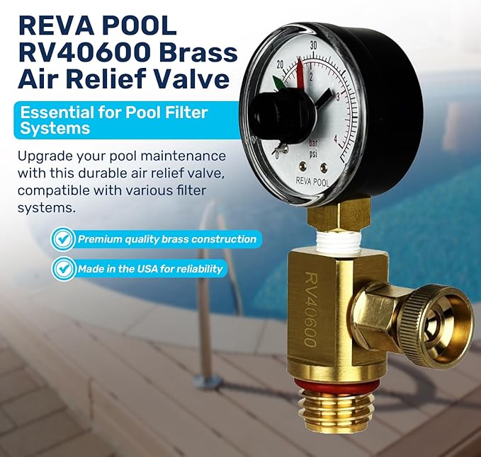 RV40600 (98209800) Brass Air Relief Valve | Compatible with Pool Filter Systems - FNS, Clean and Clear, Quad DE, 4000 Series Filters I Essential Pool Maintenance Accessory, Yellow/Black
