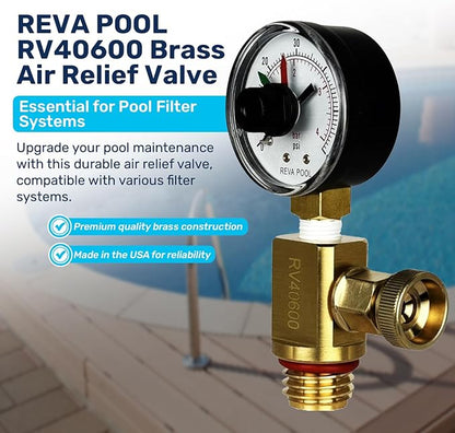 RV40600 (98209800) Brass Air Relief Valve | Compatible with Pool Filter Systems - FNS, Clean and Clear, Quad DE, 4000 Series Filters I Essential Pool Maintenance Accessory, Yellow/Black