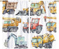 Kids Excavator Curtains, Retro Truck Tractor Machinery Construction Vehicle Crane Digger Mixer Rod Pocket Decorative Windows Curtain for Teens Girls Boys Room 72x63in (30% Blackout)