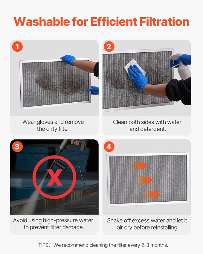 VEVOR Electrostatic Air Filter, 16x25x1 inch Washable & Reusable Aluminum AC/HVAC Furnace Filter, MERV 8 Long Lifetime, Healthier Home or Office (Actual Size: 15.5 x 24.65 x 0.82 in)