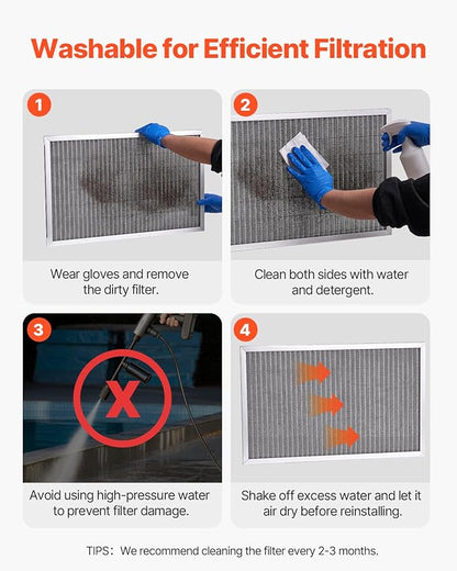 VEVOR Electrostatic Air Filter, 16x25x1 inch Washable & Reusable Aluminum AC/HVAC Furnace Filter, MERV 8 Long Lifetime, Healthier Home or Office (Actual Size: 15.5 x 24.65 x 0.82 in)