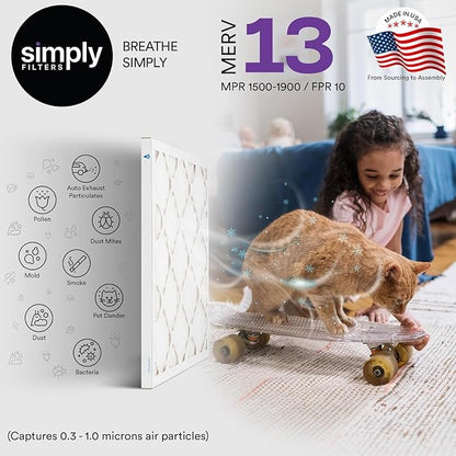 Simply 20x20x2 Air Filter, MERV 13, 6 Pack, Furnace Air Filter for HVAC (Actual Size: 19.5"x19.5"x0.75") DUST, Pet & Allergy Control