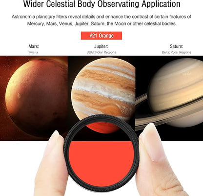 Astromania Telescope Filter, 1.25 Inches Planetary Filter for Astronomy Telescope Eyepiece, Color Filter for Enhancing Contrast in Lunar Planetary Observation - #21 Orange