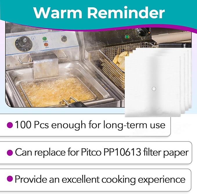 100 Pcs Fryer Filter Paper Envelope Style - 18.5x20.5" with 1.5" Hole, Compatible with Pitco PP10613 Filter for Commercial Deep Fryers (Restaurants, Food Trucks, Hotels)