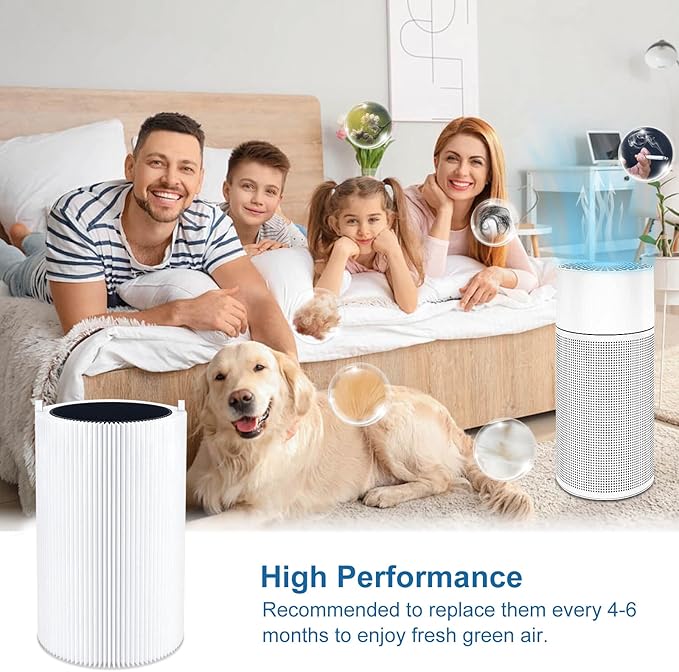 Blue Air 411 Replacement Filter Compatible with Blueair 411 Genuine, Blue Pure 411+,411 Auto & Mini, Efficient Dust Dander Filter&Odor Smoke Activated Carbon Filter, 1 Cleaning Brush(3 Pack Filters)