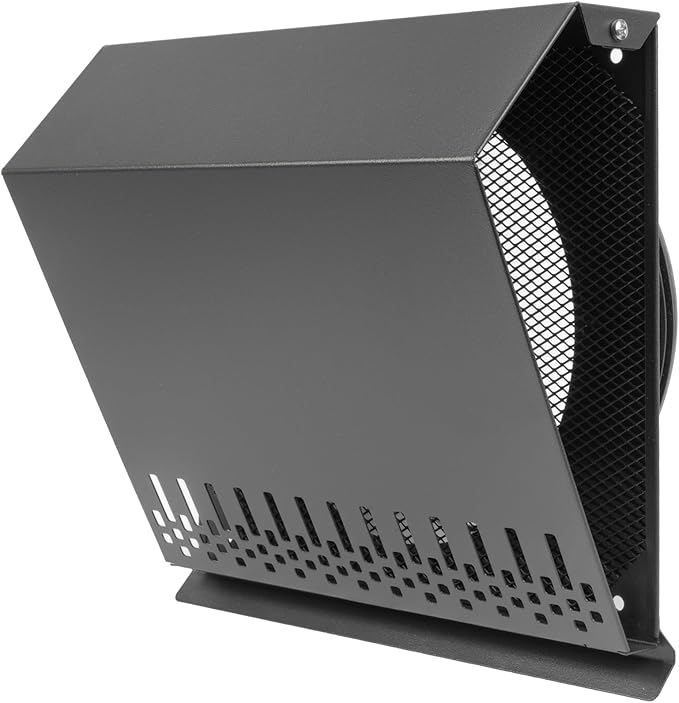 Vent Systems 8" Inch Supply Vent Cover with Rubber Gasket - Graphite Black Galvanized Steel - Robust and Weatherproof Outdoor Air Intake Box - Duct or Surface Mounting - Rain and Snow Protection