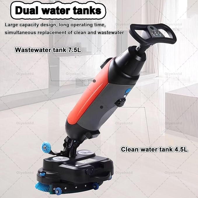 Commercial Floor Scrubber Machine Lightweight Electric Floor Cleaner with 17" Cleaning Width, Rotary Double Brushes, 360° Rotating Head, Efficiently Scrubs The Floor and Leaves it Dry Grey