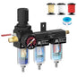 NEWPO 1/4" NPT Air Drying System,Air Filter Pressure Regulator for Spray Guns and Pnuematic Tools, Air Dryer for Compressor, 5＆0.5&0.01 Micron Filter Cartridge,Semi-Auto Drain (Black)