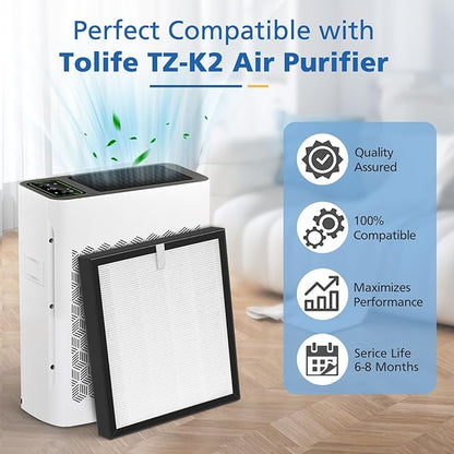 LINNIW TZ-K2 Replacement Filter Compatible with ToLife Air Purifier TZ-K2, 3-in-1 High-Efficiency Activated Carbon and Pre-Filter, TZ-K2-A Replacement Filters, 3 Pack