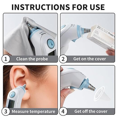 200 Counts Thermometer Ear Covers, Ear Thermometer Probe Covers, Lens Filters/Refill Caps for All Braun Ear Themometer Models, BPA Free Digital Disposable Ear Thermometer Covers