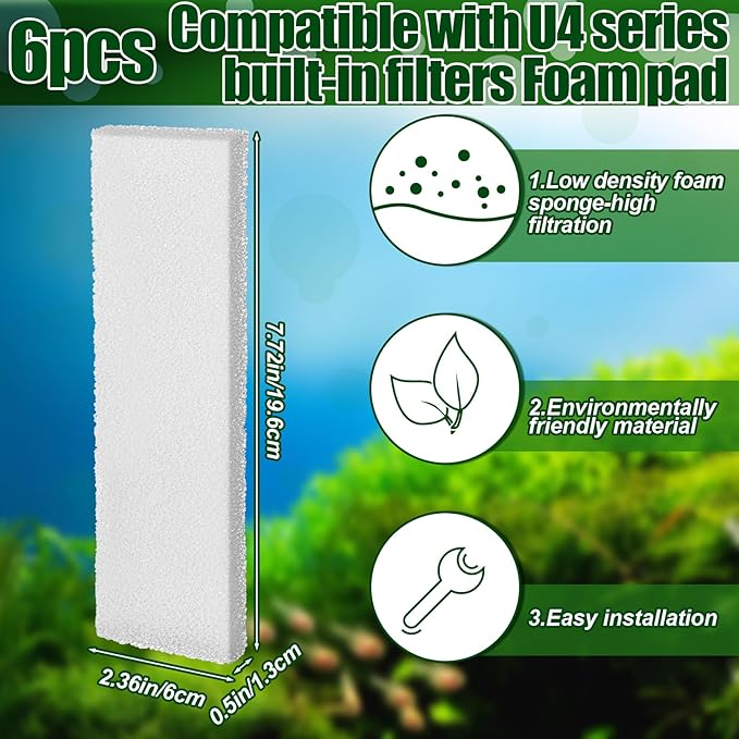 Pangda 12 Pcs Carbon Filter Foam Pads and Foam Filters Compatible with U3 Range of Internal Underwater Sponge Aquarium Underwater Filter Accessories for Internal Replacement Aquarium Fish Tank
