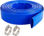 1" x 100 FT Pool Backwash Hose, Blue Heavy Duty Reinforced PVC Lay Flat Water Discharge Hose for Swimming Pool Filter Pump,with 2 Clamp