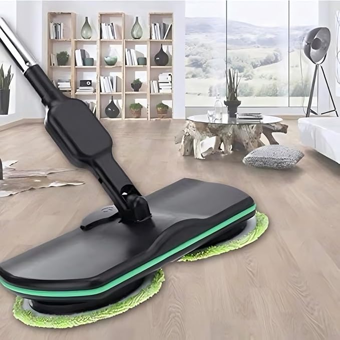 Cordless Electric Mop, 35dB Quiet Floor Cleaner with Dual Motor, Lightweight Spin Scrubber for Hardwood Tile Marble, Adjustable Handle, Rechargeable Polisher, Washable Pads，4 PCS Cleaning Cloths