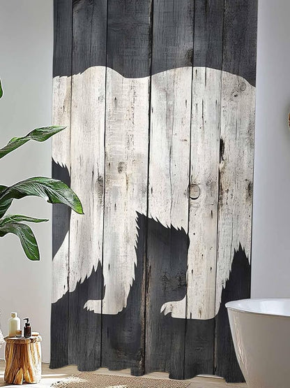 Sheer Curtains 108 Inches Long, White Brown Bear Semi Sheer Curtains Light Filtering Window Treatment, Rustic Counrty Vintage Wood Grain Privacy Voile Drapes for Living Room Bedroom 52x108 Inch