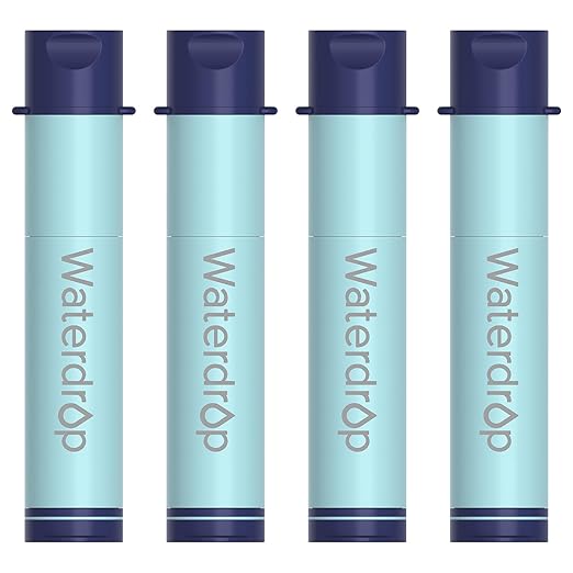 Waterdrop Gravity Water Filter Straw, Camping Water Filtration System, Water Purifier Survival for Travel, Backpacking and Emergency Preparedness, 0.1 Micron, 4 Pack, Light Blue