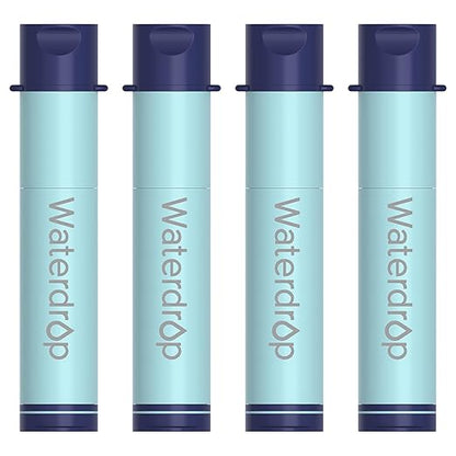 Waterdrop Gravity Water Filter Straw, Camping Water Filtration System, Water Purifier Survival for Travel, Backpacking and Emergency Preparedness, 0.1 Micron, 4 Pack, Light Blue