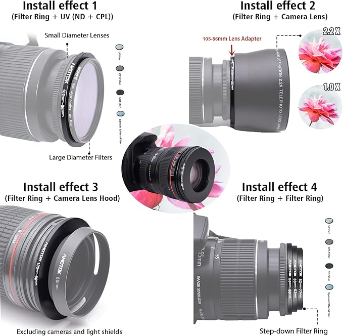 105mm Lens to 86mm Camera Lens Adapter,105mm-86mm Filter Step-Down Ring,Compatible All 86mm Filter Accessory.Made from CNC Machined