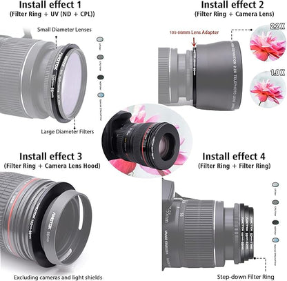 105mm Lens to 86mm Camera Lens Adapter,105mm-86mm Filter Step-Down Ring,Compatible All 86mm Filter Accessory.Made from CNC Machined