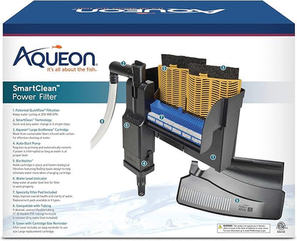 Aqueon SmartClean Power Filter with EcoRenew Filter Cartridge, Quick and Easy Water Changes, Quiet Operation, Adjustable Flow, for 50-90 Gallon Freshwater and Saltwater Aquariums, Large
