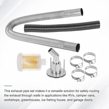 24mm Stainless Steel Exhaust Pipe Air Intake Filter and Pipe Double Wall Through the wall Connector Fitting Exhaust Wall Flange Port Socket for Diesel Parking Heater Install on RV, Greenhouse, Garages