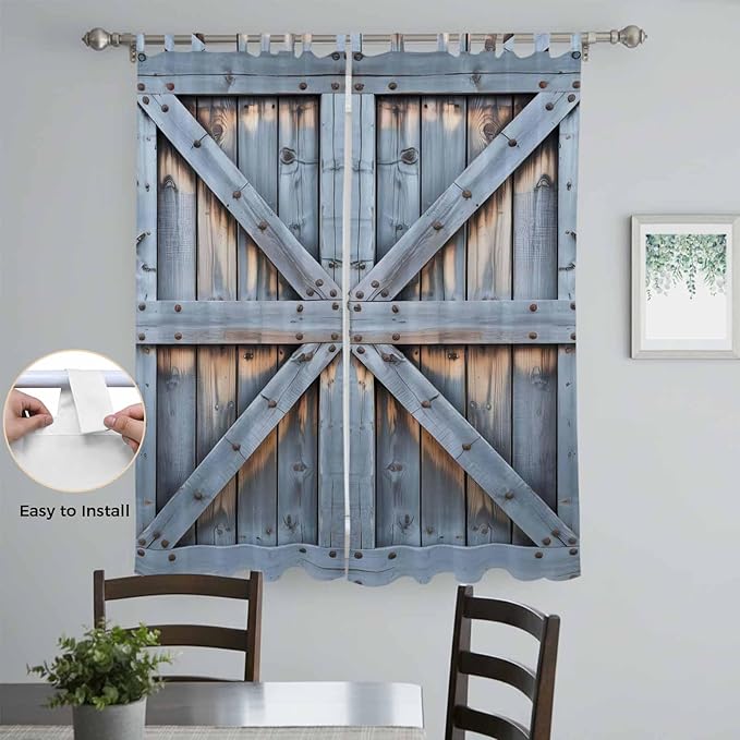 Farmhouse Wood Grain Living Room Curtains 84 Inch Length, Window Curtains Tab Top, Vintage Country Barn Gate Textured Light Filtering Window Treatments Drapes 52"x84" 2 Panel
