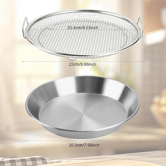 Oil Filter Tray, Stainless Steel Kitchen Oil Filter Tray with Mesh Filter Basket Colanders with Handle Air Fryer Accessories for Frying Cooking (7.87 in)