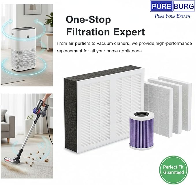 PUREBURG Replacement Filter Set Compatible with Sharp KC-860U PlasmaCluster Air Purifier, H13 HEPA + Activated Carbon + Humidifier Filter